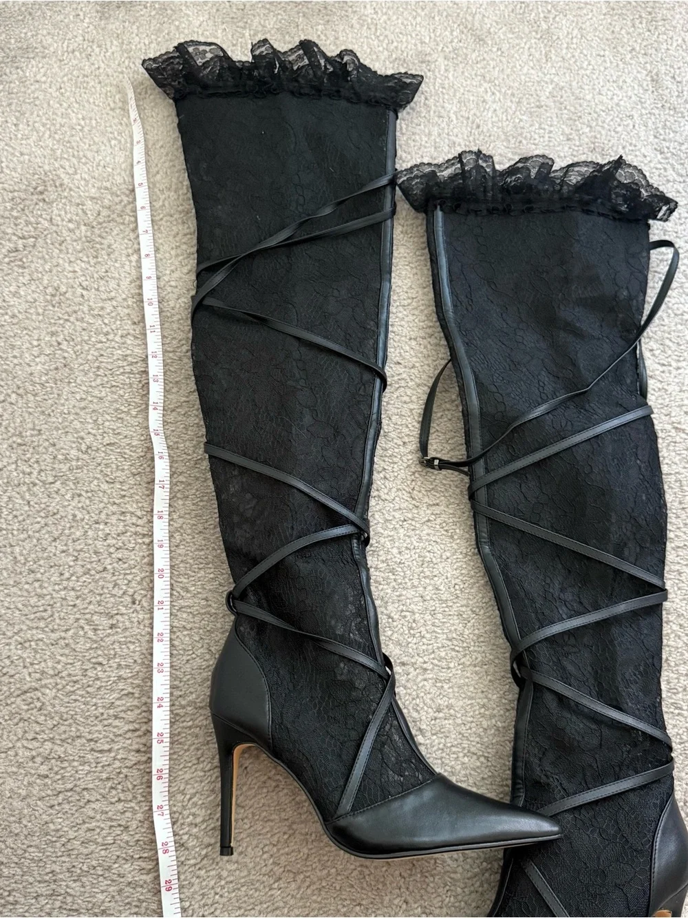 Lemonade dark romantic whimsigoth lace thigh high boots Black pointed toe - Picture 9 of 9